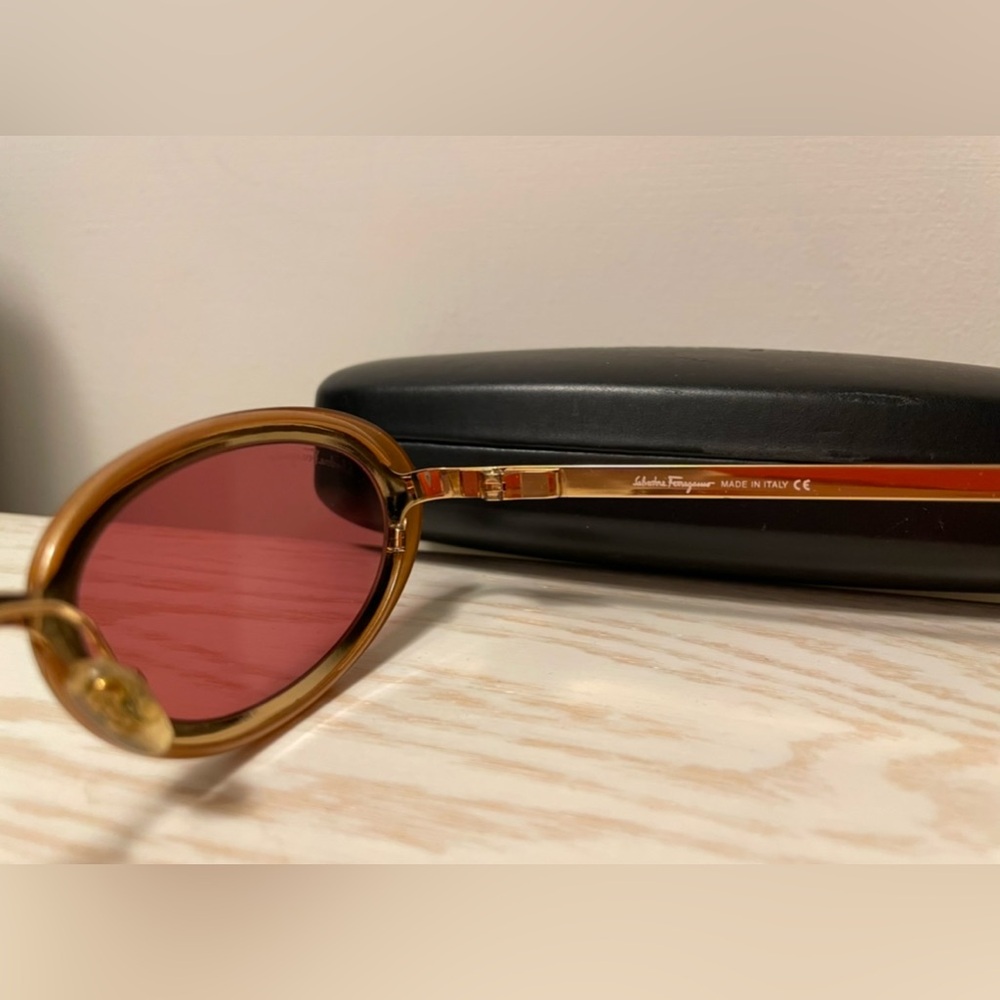 Vintage Salvatore Ferragamo Gold and Peach  Sunglasses, Rose Tinted, Oval Shape - Picture 6 of 7